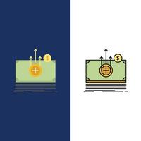 icônes de transfert médical dollar argent plat et ligne remplie icône ensemble vecteur fond bleu