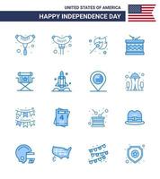 joyeux jour de l'indépendance usa pack de 16 blues créatifs de lanceur star instrument films chaise modifiable usa day vector design elements