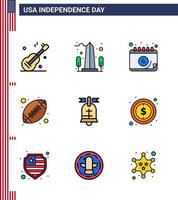 4 juillet usa joyeux jour de l'indépendance icône symboles groupe de 9 lignes modernes remplies de sports de balle washington rugby day modifiables usa day vector design elements