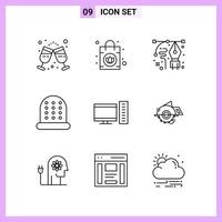 9 icônes dans les symboles de contour de style de ligne sur fond blanc signes vectoriels créatifs pour le web mobile et imprimer fond de vecteur icône noire créative