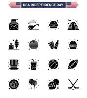 16 usa solide glyphe signes célébration de la fête de l'indépendance symboles de bouteille d'encre adobe burger usa bâtiment modifiable usa day vector design elements