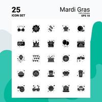25 jeu d'icônes de mardi gras 100 fichiers eps modifiables 10 idées de concept de logo d'entreprise conception d'icône de glyphe solide vecteur