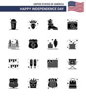 16 usa glyphe solide pack de signes et symboles de la fête de l'indépendance de la date du pont de démarrage de la porte historique modifiable usa day vector design elements