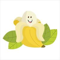 personnage de dessin animé de banane avec ornement de feuilles vecteur