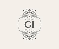 collection de logos de monogramme de mariage lettre initiales gi, modèles minimalistes et floraux modernes dessinés à la main pour cartes d'invitation, réservez la date, identité élégante pour restaurant, boutique, café en image vectorielle vecteur