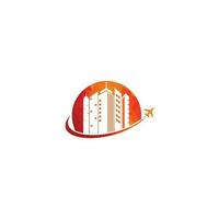 logo de voyage, vacances, tourisme, création de logo d'entreprise de voyage d'affaires. vecteur de sac avec avion. création de logo d'agence de voyage. création de logo d'icône de voyage de bureau de construction.