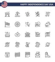 groupe de 25 lignes définies pour le jour de l'indépendance des états-unis d'amérique tels que hot dog shoot amérique feu d'artifice célébration modifiable usa day vector design elements