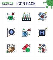 ensemble d'icônes covid19 pour l'infographie 9 ligne remplie pack de couleurs plates telles que les tubes de signalisation de l'hôpital de la pharmacie signe de l'hôpital coronavirus viral covid 2019nov éléments de conception de vecteur de maladie