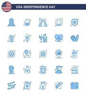 25 panneaux bleus pour le jour de l'indépendance des états-unis bouclier étoile nutrition américaine donut éléments de conception vectoriels modifiables du jour des états-unis vecteur