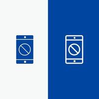 application désactivée mobile mobile ligne et glyphe icône solide bannière bleue ligne et glyphe icône solide bannière bleue vecteur