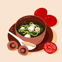 soupe miso. un plat de cuisine japonaise, soupe à la pâte de miso. illustration vectorielle vecteur