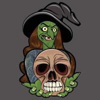 illustration de monstre et de crâne de sorcière d'halloween. vecteur