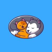 mignon chat et chien dormir logo dessin animé vecteur icône illustration. concept d'icône d'amour animal isolé vecteur premium. style de dessin animé plat