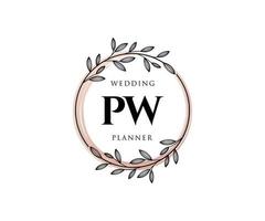 pw initiales lettre mariage monogramme logos collection, modèles minimalistes et floraux modernes dessinés à la main pour cartes d'invitation, réservez la date, identité élégante pour restaurant, boutique, café en image vectorielle vecteur