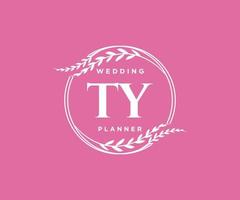 ty initiales lettre mariage monogramme logos collection, modèles minimalistes et floraux modernes dessinés à la main pour cartes d'invitation, réservez la date, identité élégante pour restaurant, boutique, café en image vectorielle vecteur