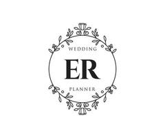 collection de logos de monogramme de mariage lettre initiales er, modèles minimalistes et floraux modernes dessinés à la main pour cartes d'invitation, réservez la date, identité élégante pour restaurant, boutique, café en image vectorielle vecteur