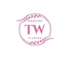 tw initiales lettre mariage monogramme logos collection, modèles minimalistes et floraux modernes dessinés à la main pour cartes d'invitation, réservez la date, identité élégante pour restaurant, boutique, café en image vectorielle vecteur