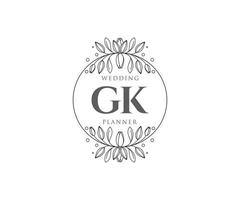 collection de logos de monogramme de mariage lettre initiales gk, modèles minimalistes et floraux modernes dessinés à la main pour cartes d'invitation, réservez la date, identité élégante pour restaurant, boutique, café en image vectorielle vecteur