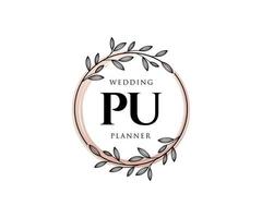 pu initiales lettre mariage monogramme logos collection, modèles minimalistes et floraux modernes dessinés à la main pour cartes d'invitation, réservez la date, identité élégante pour restaurant, boutique, café en image vectorielle vecteur