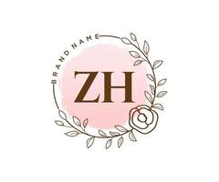 logo féminin initial zh. utilisable pour les logos nature, salon, spa, cosmétique et beauté. élément de modèle de conception de logo vectoriel plat.