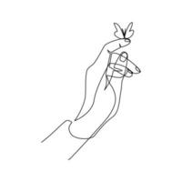 illustration vectorielle d'un papillon sur une main dessinée dans un style d'art en ligne vecteur