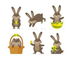 illustration vectorielle d'un ensemble de lapins de Pâques. personnage mignon dans différentes poses et situations. vecteur