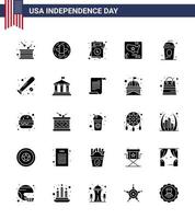 usa indépendance jour solide glyphe ensemble de 25 pictogrammes usa de gâteau carte aigle drapeau mariage modifiable usa jour vecteur éléments de conception