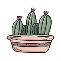 illustration vectorielle doodle de planteur avec ensemble de plantes d'intérieur de cactus. vecteur