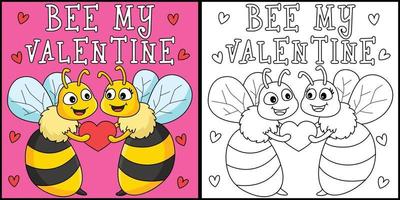 abeille ma saint valentin illustration de la page à colorier vecteur