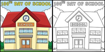 100e jour d'école illustration de page à colorier vecteur