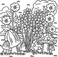 coloriage de champignons et de fleurs de printemps vecteur