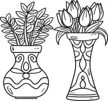 coloriage de plantes en pot de printemps isolé vecteur