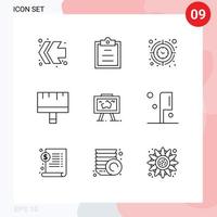 aperçu de l'interface mobile ensemble de 9 pictogrammes d'outils de cible de présentation de suspension pinceau éléments de conception vectoriels modifiables vecteur