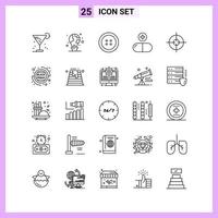 25 icônes dans les symboles de contour de style de ligne sur fond blanc signes vectoriels créatifs pour le web mobile et impression fond vectoriel d'icône noire créative