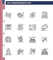 pack de 16 lignes créatives liées au jour de l'indépendance des états-unis du calendrier de la journée étoile américaine américaine modifiable éléments de conception vectoriels de la journée des états-unis vecteur