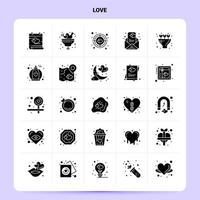 ensemble d'icônes d'amour solide 25 conception de style glyphe vectoriel icônes noires définies idées d'affaires web et mobiles conception illustration vectorielle