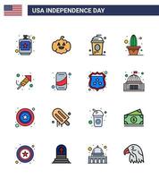 16 signes de ligne remplis à plat pour le jour de l'indépendance des états-unis vecteur