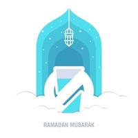 ramadan kareem conception islamique croissant de lune et silhouette de dôme de mosquée avec motif arabe et calligraphie vecteur