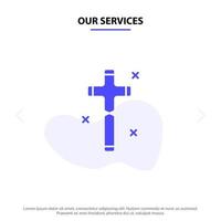 nos services célébration croix chrétienne pâques solide glyphe icône modèle de carte web vecteur