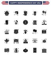 pack d'icônes vectorielles stock de jour américain 25 signes et symboles de glyphe solide pour les ballons de jour de bouteille de fête de bière éléments de conception vectoriels modifiables usa day vecteur