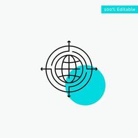 cible de mise au point du globe connectée icône de vecteur de point de cercle de surbrillance turquoise
