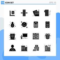 16 icônes de style solide modernes symboles de glyphe à usage général signe d'icône solide créatif isolé sur fond blanc pack de 16 icônes fond de vecteur d'icône noire créative