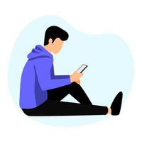 conception d'illustration vectorielle d'une personne jouant au smartphone en position assise vecteur