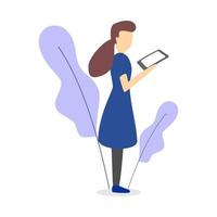 illustration vectorielle de conception d'une femme debout tenant un gadget vecteur