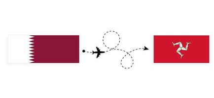 vol et voyage du qatar à l'île de mann par concept de voyage en avion de passagers vecteur