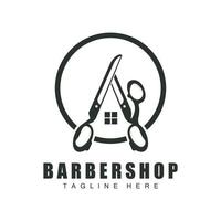 création de logo de ciseaux, vecteur de rasoir de salon de coiffure, illustration de marque de ciseaux de babershop