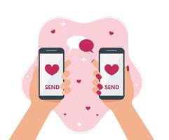 smartphone à la main sur l'écran avec un coeur pour la saint valentin vecteur
