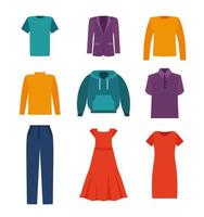 collection de vêtements et accessoires femme et homme - garde-robe de mode - illustration vectorielle couleur vecteur