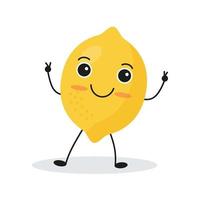 joli personnage de citron heureux. émoticône de fruits drôle dans un style plat. vecteur