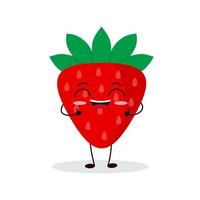 mignon personnage de fraise heureux. émoticône de fruits drôle dans un style plat. vecteur